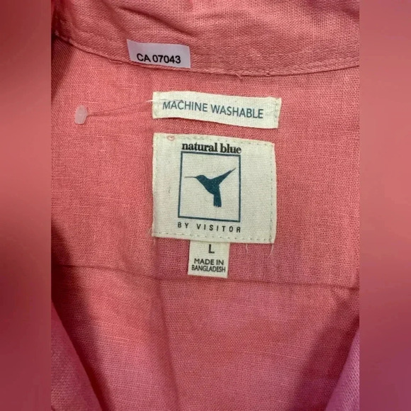 Natural Blue By Visitor NWT Button Up Pink 100% Linen Size Large - Picture 8 of 10